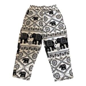 100% Cotton Elastic Waist Lightweight Elephant Motif  Ankle Pants XL *READ*